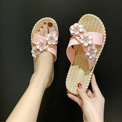 Women Slippers Summer Fashion Decoration Chain Design Cross Upper Open Toe Flat Sandals Solid Color Outdoor Female Casual Shoes