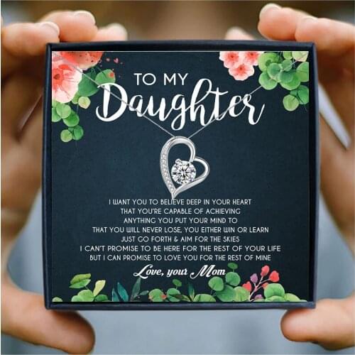 Silver Heart Chain Necklaces Pendants Rhinestone Choker Necklace for Daughter Birthday Gift Family Jewelry