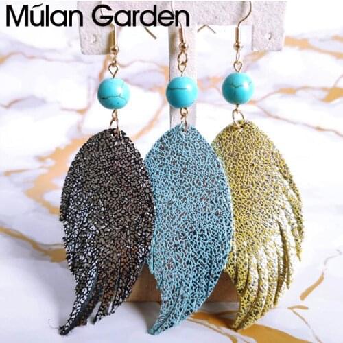 M&G Glitter Cowhide Leather Earrings for Women Pendant Wing Tasstel Earrings Fashion Jewelry Accessories Hot Sale Gift