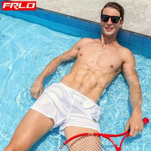 Mens Swimming Shorts Summer Swimwear Double Mesh Beach Shorts Swim Trunks Boardshorts Surfing Swimsuits Quick Drying