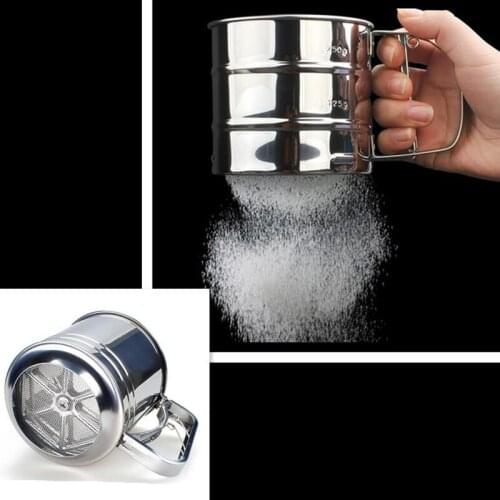 Stainless Steel Flour Sifters Big Size Dia 12.5x H 13cm Double Layer Cup Shape Flour Sieve Practical Cake Baking Pastry Tools