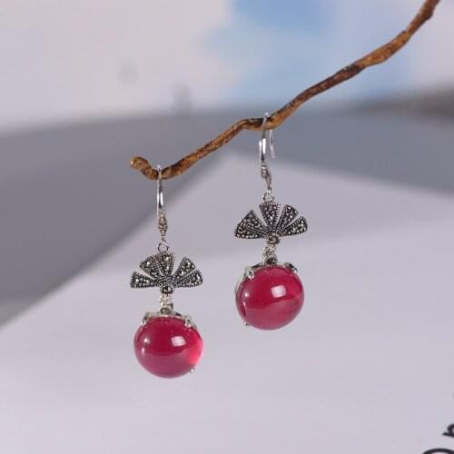 FNJ Rose Zircon Earrings 925 Silver Original Pure S925 Sterling Silver Drop Earring for Women Jewelry