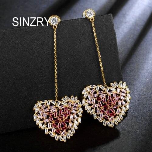 SINZRY 2018 cubic zirconia hollow pink heart dangle earrings trendy bright Korean stylish earrings for women