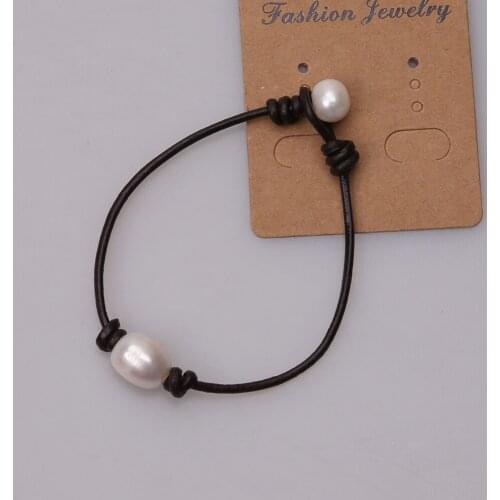 Ambrum Women Freshwater Pearls Leather Bracelet,Genuine Leather Jewelry Wristband for Couples Customized one pearl Bangle women