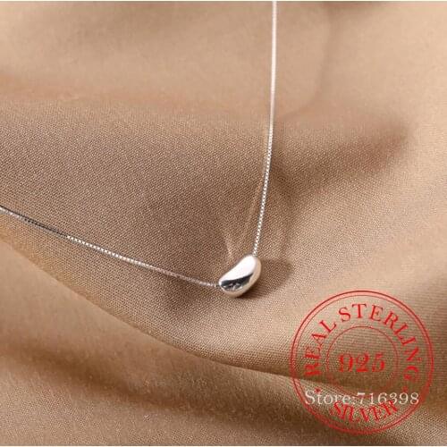 Romantic Bean Hearts Pendant Necklace for Women Genuine 925 Sterling Silver Link Chain Necklace Fine Wedding Party Jewelry Gift
