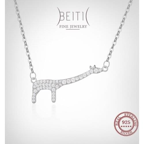 Beitil 100% 925 Sterling Silver Lovely Giraffe Animal Necklace For Women Girl Cute Dazzling Clear CZ Fine Fashion Jewelry