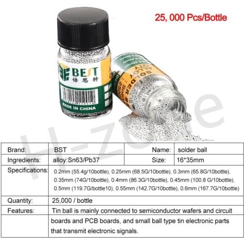 1 Bottle BGA Reballing Balls (0.2 0.25 0.3 0.35 0.4 0.45 0.5 0.55 0.6 0.65 ) BGA Solder Ball leaded For BGA Rework Repair Tools