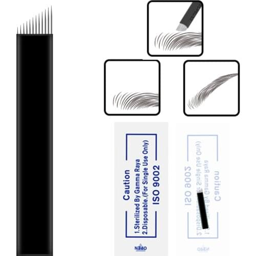 100pcs Microblading Needle 0.16/ 0.18mm 12 14 16 18 21U Shape Tattoo Laminas Agulhas Tebori Blades for Permanent Makeup Eyebrow