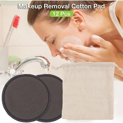12PCS/SET Makeup Removal Cotton Pad Cleansing Facial Pad Tool New Reusable Bamboo Fiber Washable Rounds Pads