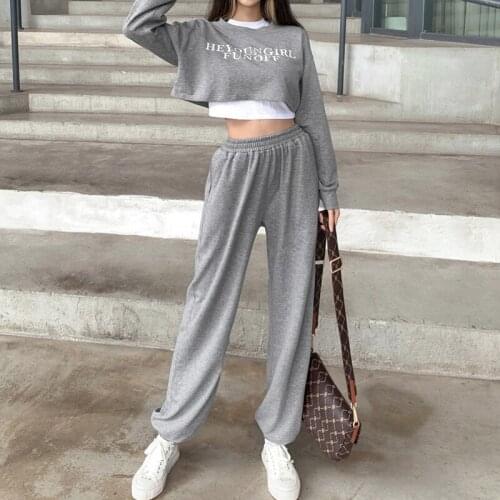 2021 Trendy Baggy Sweatpants Women High Waist Loose Solid Harem Pants Hip Hop Sport Trousers Streetwear Jogger