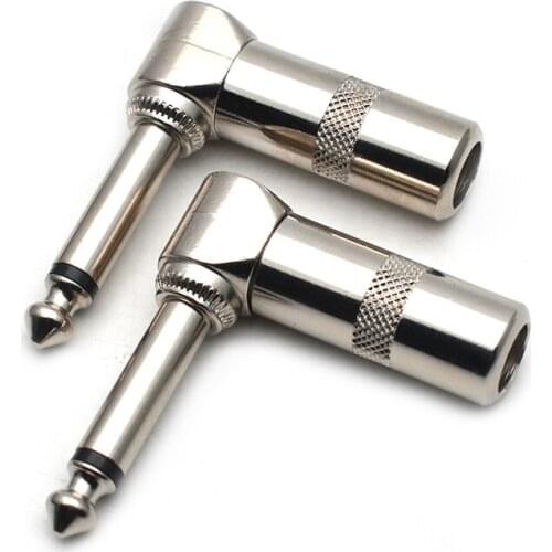 2pcs Audio Cable Mono 6.35 Angle Plug Audio 1/4' Mono Plug Metal Plug Guitar Effect Patch Cable Plug Chrome