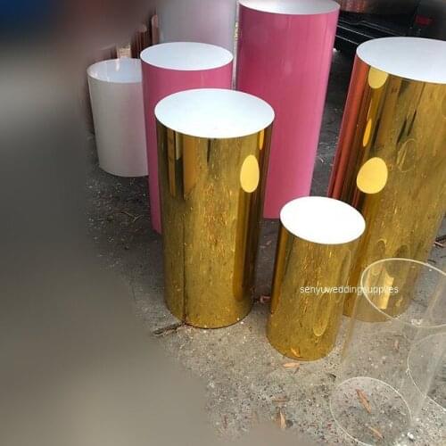 3pcs)Luxury and gold/ White Acrylic Round Display Plinth Wedding Pedestal stand for wedding stage senyu1648
