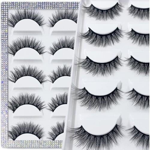 5 Pairs Multipack 3D Soft Mink Hair False Eyelashes Handmade Wispy Fluffy Long Lashes Natural Eye Makeup Tools Faux Eye Lashes