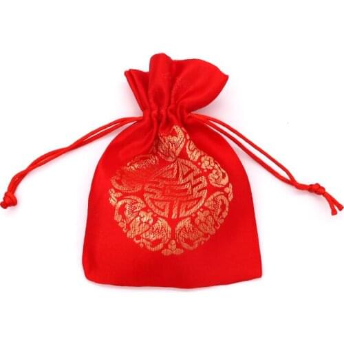 50pcs Inventory red gift satin bag 13*18cm drawstring polyester satin bag for wedding or party favor jewelry packaging display