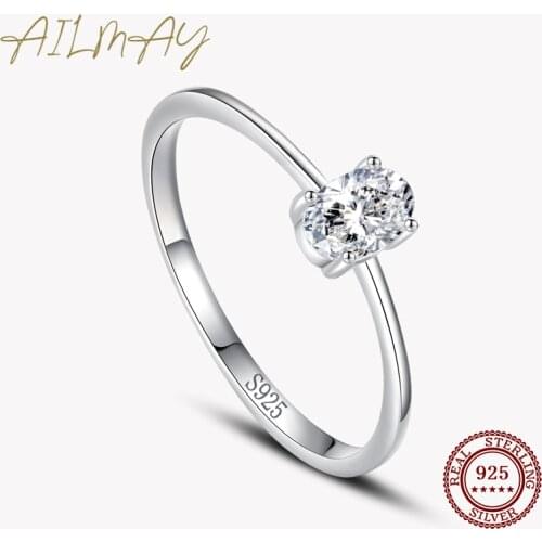 Ailmay Simple Oval Zirconia Rings Real 925 Sterling Silver For Women Minimalist Fine Jewelry 2021 New Style Bague