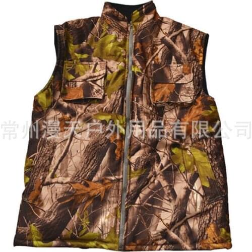 Bionic Camo Outdoor Hunting Vest Autumn Winter Plus Cotton Windproof Warm Waistcoat Men Hiking Climbing Fishing Thermal Vest