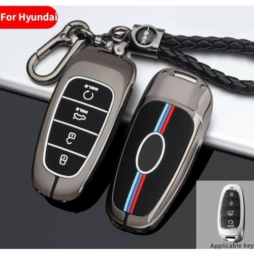 Zinc Alloy + Silica Gel Remote Key Fob Cover Case for Hyundai Tuscon 2021 Braided Keychain