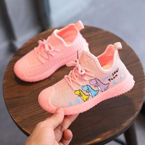 Childrens New Sports Shoes Boys Girls Cartoon Dinosaur Mesh Shoes Baby Breathable Knitted Pedal Socks Non-slip Shoes