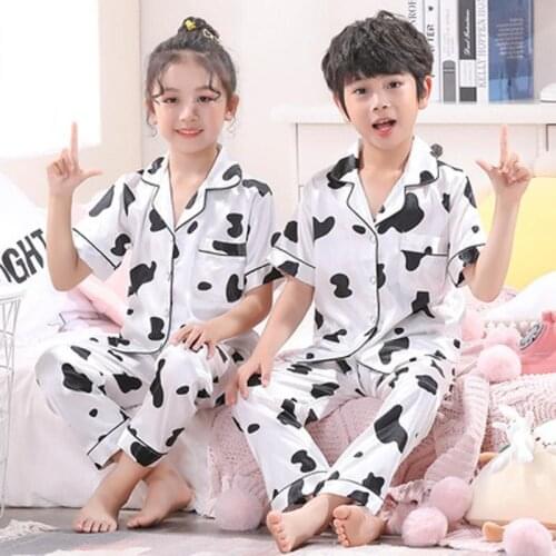Children Sleepwear Girls Silk Pajamas Solid Satin Night Suit 100% Satin Pajamas Sets for Boys Girl Sets Homewear Clothing Sets