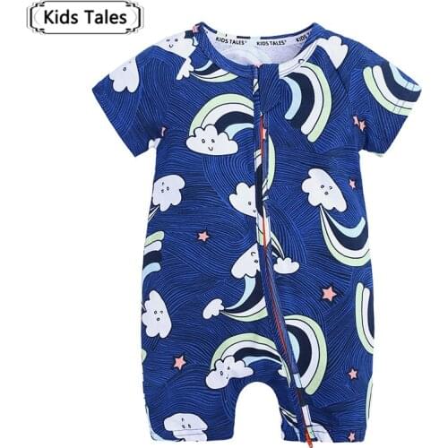 Toddler Kids Baby Boy Blue Short Sleeve Romper Print Zipper O-neck Jumpsuit Outfit Clothes Body Suit Pajamas for Girls Newborn