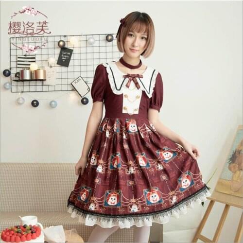 Palace princess tea party sweet lolita dress vintage navy collar puff sleeve cute printing victorian dress kawaii girl op loli