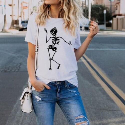 Skeleton T Shirt Women Funny Skull Punk Tshirts Fashion Casual Short Sleeve Femme Tops Mujer o-neck tshirt
