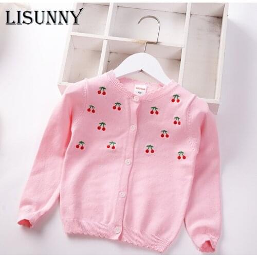 Girls Cardigan Sweater Autumn 2021 Infants Children Cotton Knitwear Baby Embroidered Cherry Kids Coat Toddler Clothes 2-7y