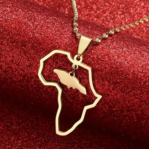 Outline Africa Map Jamaica Map Pendant Necklaces Gold Color Jewelry Map African Gift