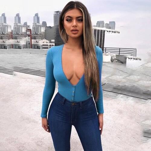 BKLD Long Sleeve Women Bodysuit Deep V-Neck Sexy Solid 2019 Autumn Winter New Female Warm Clothes Slim Fashion Bodycon Bodysuit