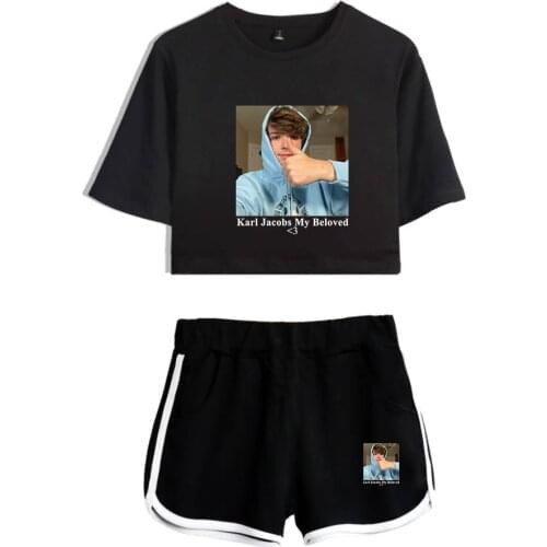 Net Red Karl Jacobs My Beloved Merch Tops Two Piece Set Shorts+Lovely T-Shirt Harajuku Streetwear Y2K Girl Sets Q Kawaii Suit