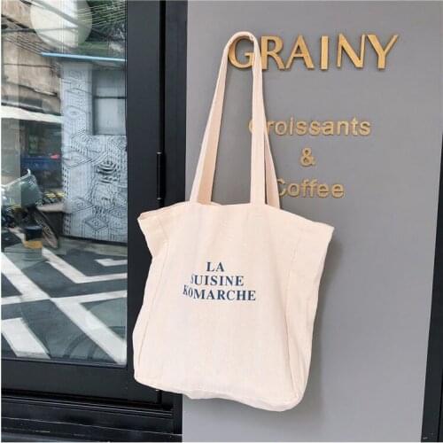Korean Chic Letter Shoulder Canvas Tote Bags Women Cotton Casual Handbag Eco Reusable Shopping Bag For Female Student Girls 2021