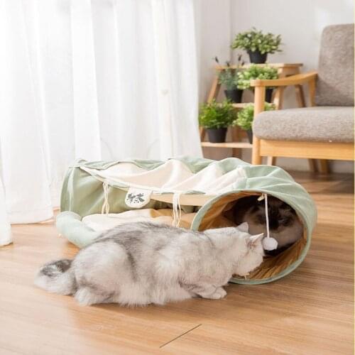 Pet cat interactive tunnel toys folding indoor exercise hiding tunnel cat bed plush cat ball dog toy supplies accessories