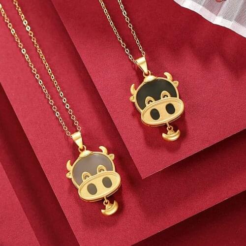 S925 sterling silver gold plated Natural Hetian jade Gray jade Pendant National tide Cute cow Birth year Zodiac Cattle Pendant