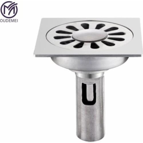 Stainless Steel 304 Bathroom Accessories In Brushed Nickel 10x10cm Deodorization Bathroom Square Floor Drain