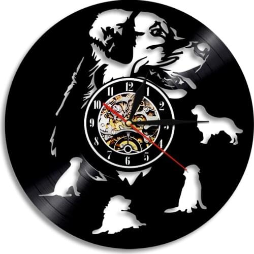 Labrador Golden Retriever Dog Vinyl Record Wall Clock House Pet Decoration Wall Lamp Hanging Watch Pug Animal Dog Lover Gift
