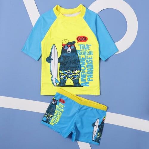 Summer Swimsuit Kids Boys Swimwear For Children 3 Pieces Splitted Child Bathing Clothes Bear Print Toddler Baby Swimming Suit