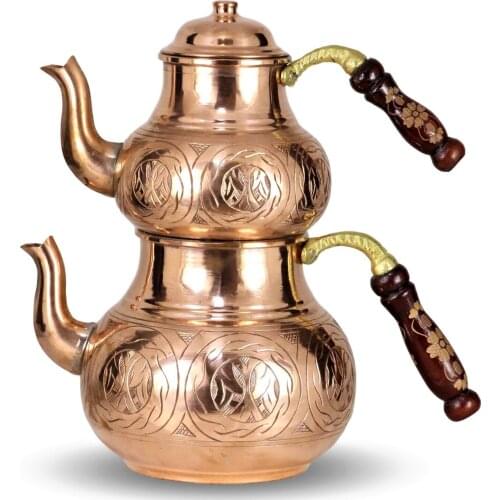 Morya Copper Turkish Tea Pots Set 1teapot Warmer Coffee Teaware Kettle Infuser Vintage Kitchen Decor Handmade 2.5L