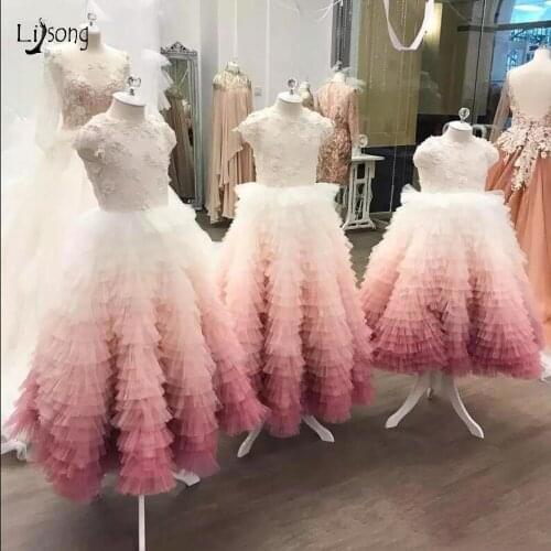 Sweet Pink Ruffles Flower Girl Dresses 2019 Colorful Beaded Pearls Communion Dresses Pretty Floral Pageant Dresses For Girls