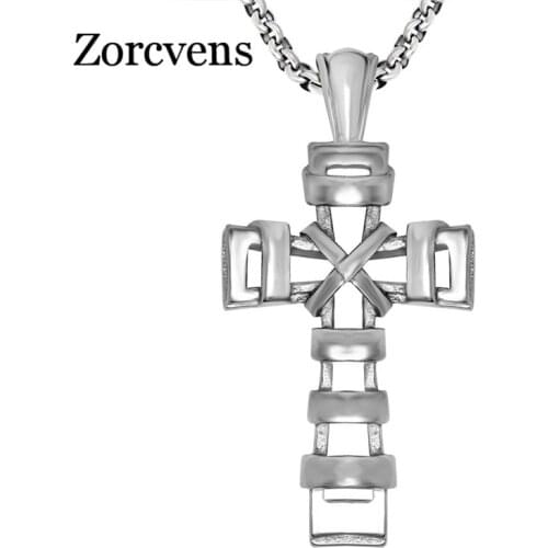 ZORCVENS Fashion Personality Jewelry Stainless Steel Cross Pendant Necklace for Men