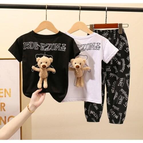 Fashion Summer Girl Sets Clothing Teenage 2021 Child Set 2Pcs CartoonT Shirt Wide Leg Pants Kids Clothes Outfits Sports Suit