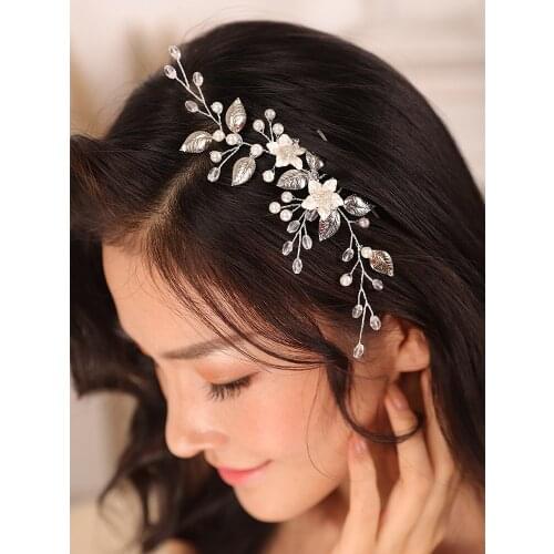 Trendy Silver Wedding hair Jewelry Leaf Crystal Flower Bride Headdress Women bridal hair accessories Ornaments