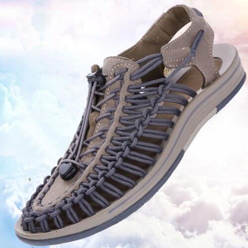 Handmade Mens Sandals Lightweight Platform Men Shoes Summer Soft Non-slip Woven Sandales Man Outdoor Beach Casual Shoes Size 46