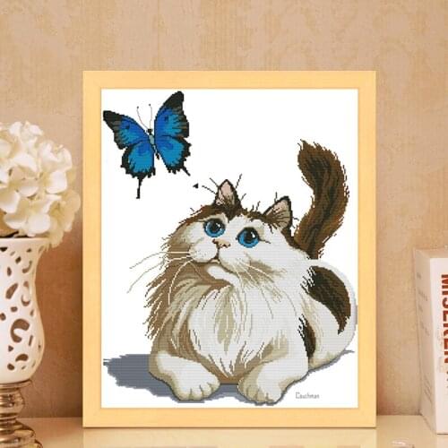 Cats and butterflies counted 11CT 14CT Cross Stitch Set DIY DMC Chinese Cross-stitch Kit animal Embroidery Needlework Home Decor