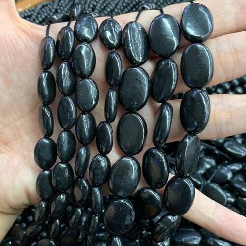 Natural Black Shungite Stone Beads 15'' Oval DIY Loose Healing Stone Beads For Jewelry Making Women Men Beads Bracelet Necklace