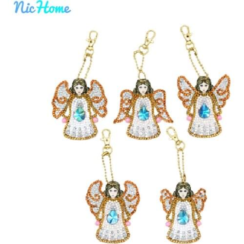 NicHome DIY Diamond Keychain Angel Special Shaped Diamond Painting Keyring Cross Stitch Embroidery Women Bag Key Chain Gift