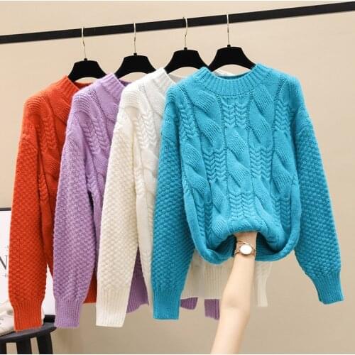 2020 New Autumn Winter Turtleneck Twist Knit Sweater Female Warm Thick Loose Long-sleeve Pullover Solid color Casual Womens Tops