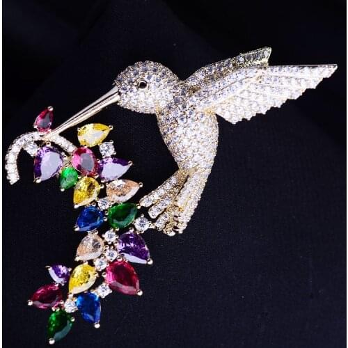 OKILY Gorgeous Colorful Cubic Zircon Brooches for Women Lovely Bird Broochpins Banquet Bijoux Pins Clothing Jewelry Accessories