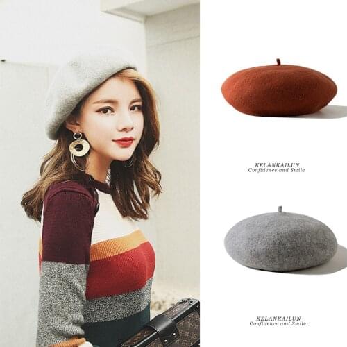 Wholesale Winter Cheap Wool Solid Color Beret Caps Female Bonnet Women Lady Painter All Matched Warm Walking Hat Gorras