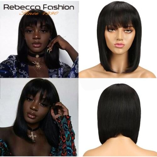 Rebecca Short Cut Bob Wig Peruvian Remy Human Hair Wigs For Black Women Brown Red Mix Color Machine Made Wig #1B #Red Free Ship