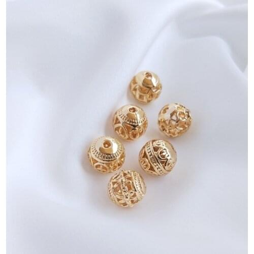 10MM Plated True Gold Flower Hollow Loose Beads Spacers DIY Jewellery Findings Jewelry Making Fittings Accessories